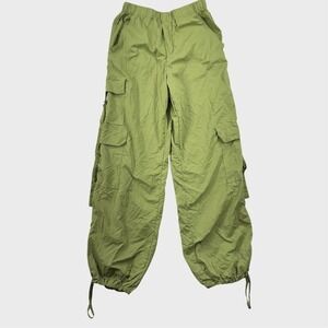 Women's XS Junior Chartreuse Green Parachute Cargo Pants Cyberpunk Tech Wear